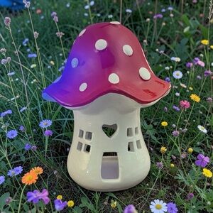 Ceramic Mushroom Lantern - Pink Polka Dot